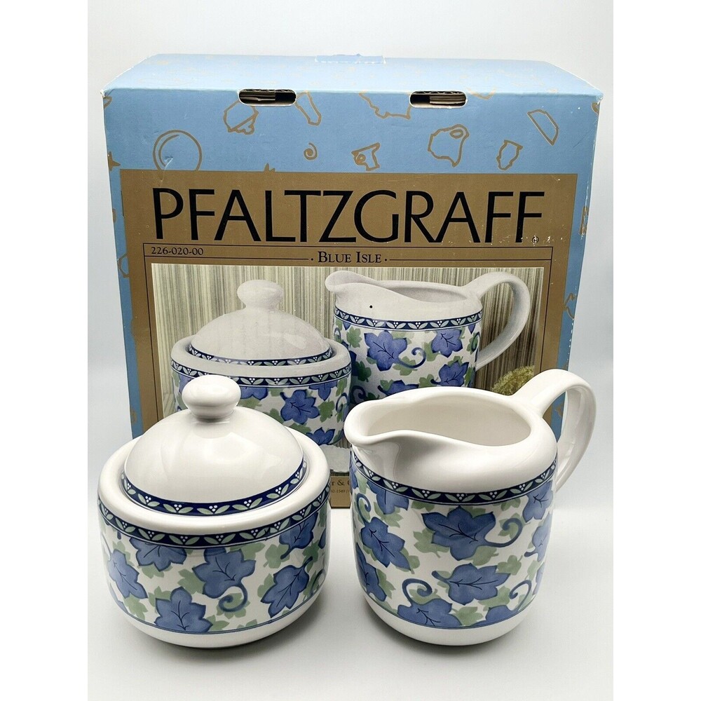 Pfaltzgraff Blue Isle 14 oz Creamer 10 oz Sugar Bowl Lid Set 1997 NEW IN BOX